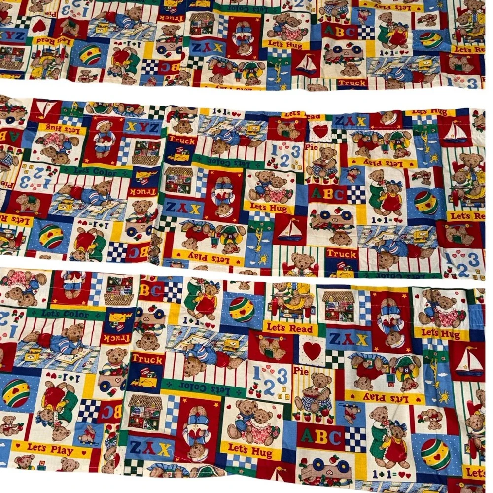 Vtg Cranston Teddy Bear Nursery Pre-K Day Care Valances Set 3 Handmade 14x85